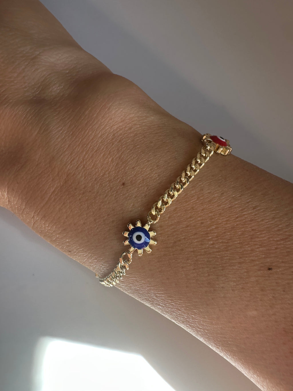 Gold Multicolored Evil Eye Chain Bracelet