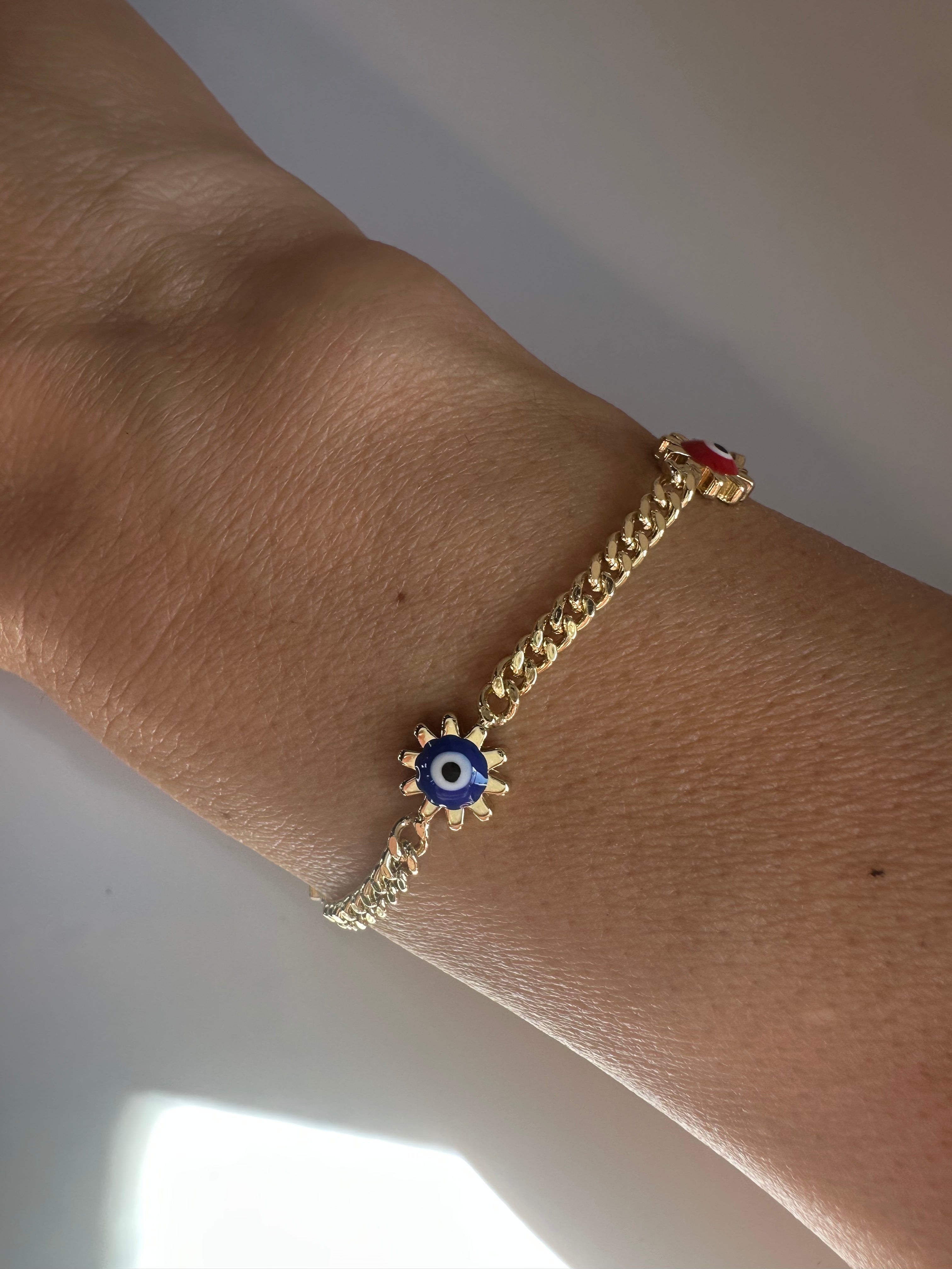 Gold Multicolored Evil Eye Chain Bracelet
