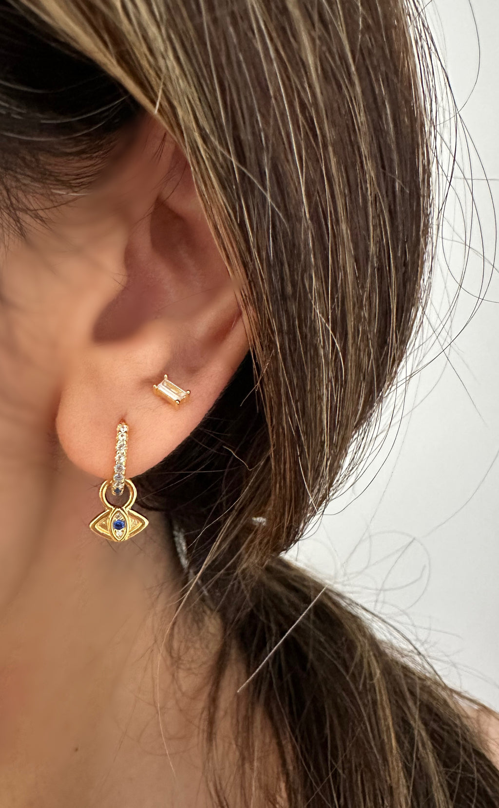 Blue Ombre Evil Eye Hoop Earrings