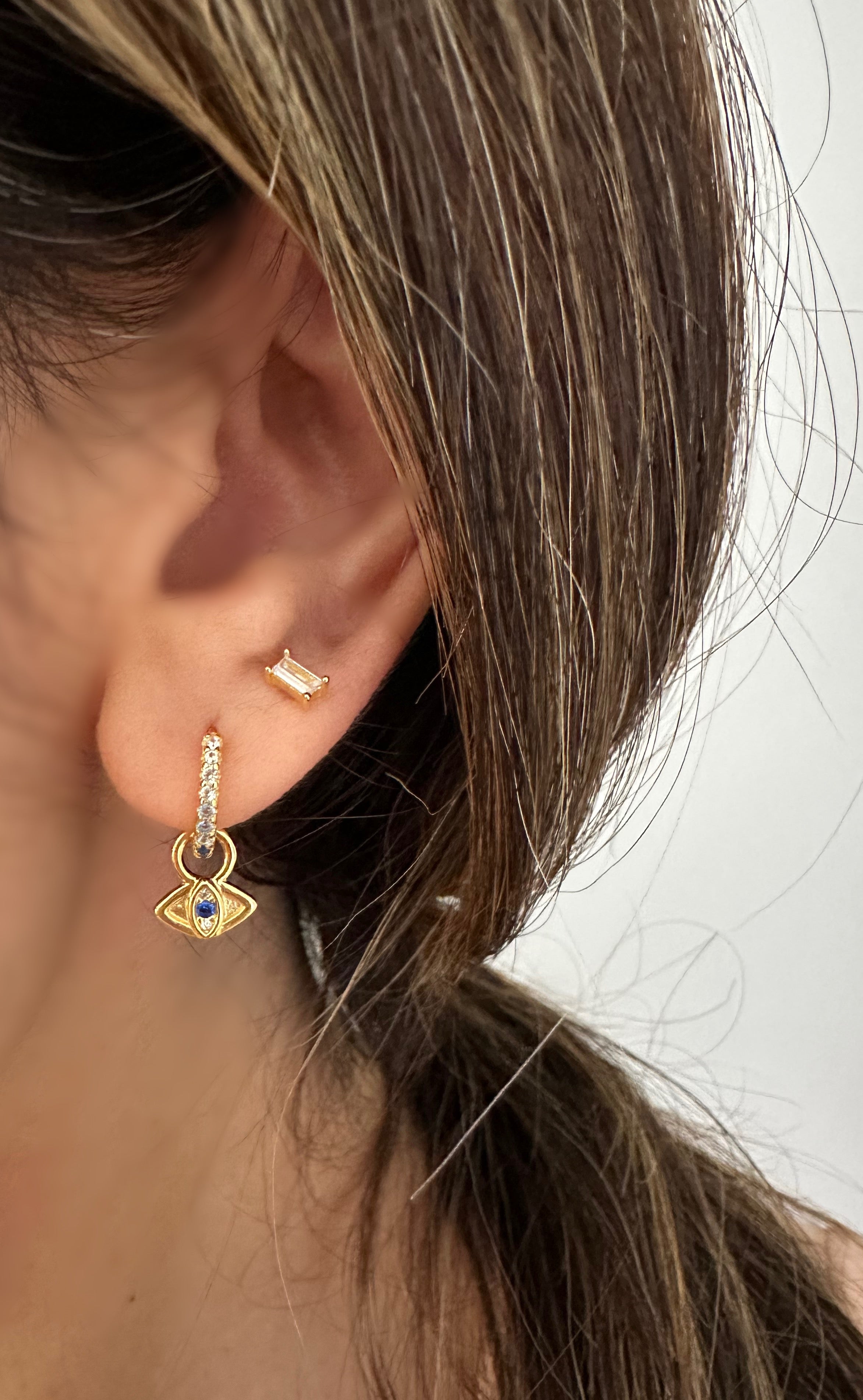 Blue Ombre Evil Eye Hoop Earrings
