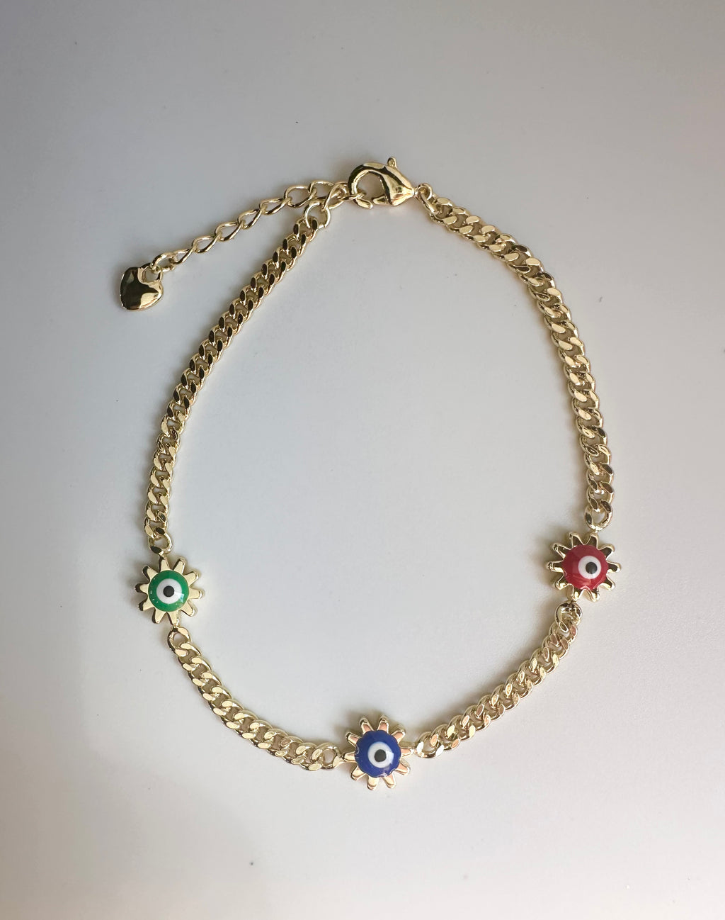 Gold Multicolored Evil Eye Chain Bracelet