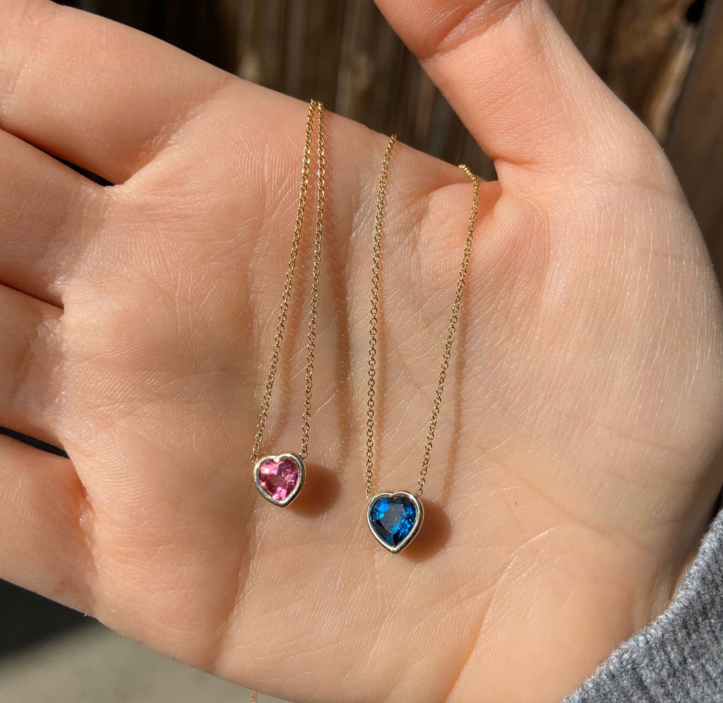 14k Gold Pink Tourmaline Heart Necklace, Valentines Day, Valentines Gift