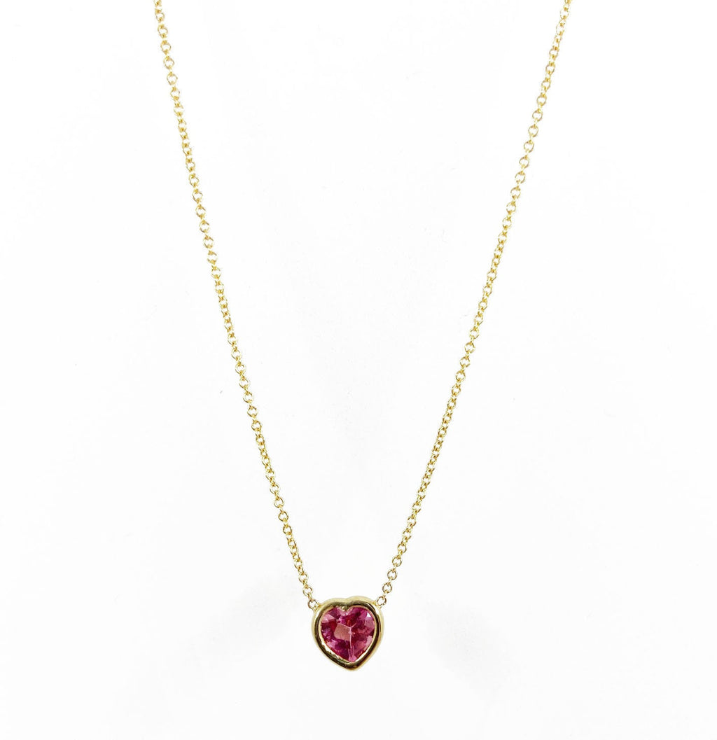 14k Gold Pink Tourmaline Heart Necklace, Valentines Day, Valentines Gift