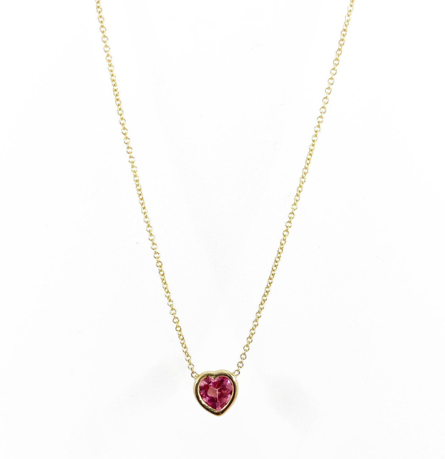 14k Gold Pink Tourmaline Heart Necklace, Valentines Day, Valentines Gift