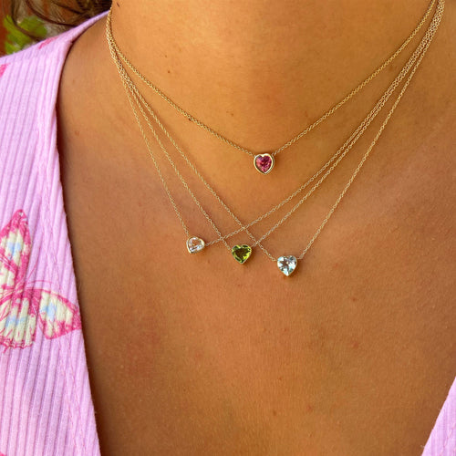 14k Gold Pink Tourmaline Heart Necklace, Valentines Day, Valentines Gift