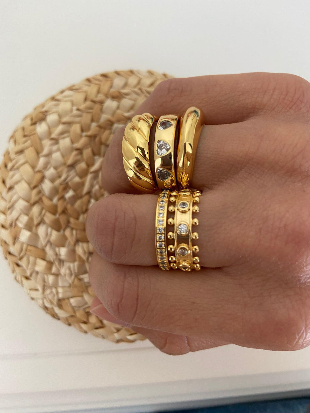 Green CZ Heart Ring: 18k Gold Plated Statement Jewelry Valentines Day