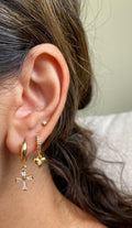 Gold CZ Cross Huggie Earrings, Cross Earrings, Huggie Earrings