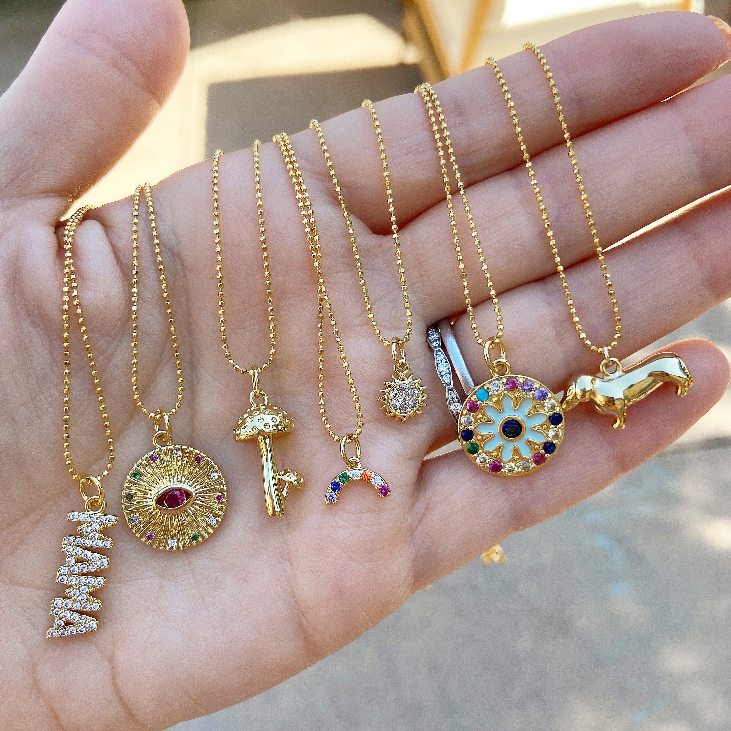 Gold CZ Mama Charm Necklace: 18k Gold over Sterling Silver