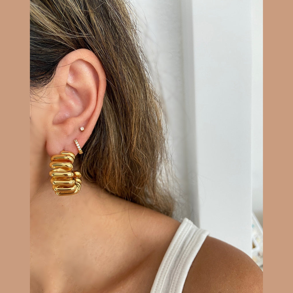 Chunky Gold Plated Ribbed Hoop Earrings, Statement Jewelry