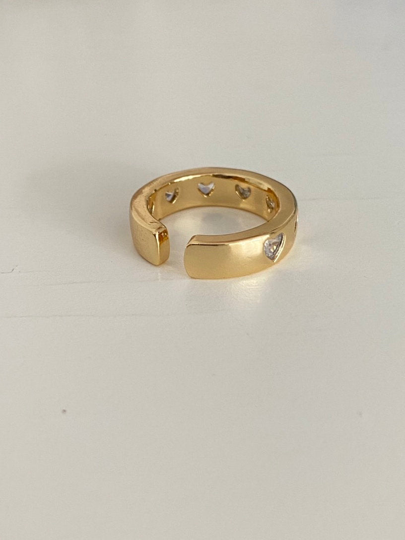 Gold CZ Heart Ring: 18k Plated Statement Jewelry Valentines Day
