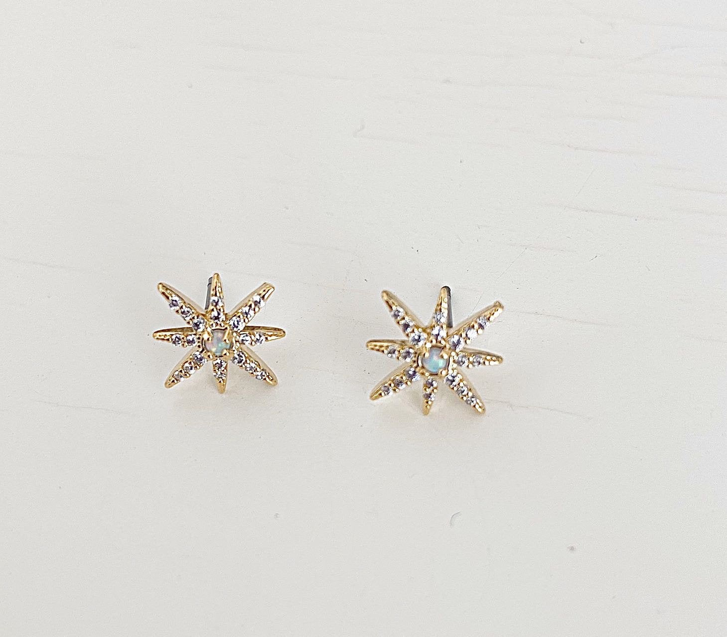 Gold Opal Star Stud Earrings