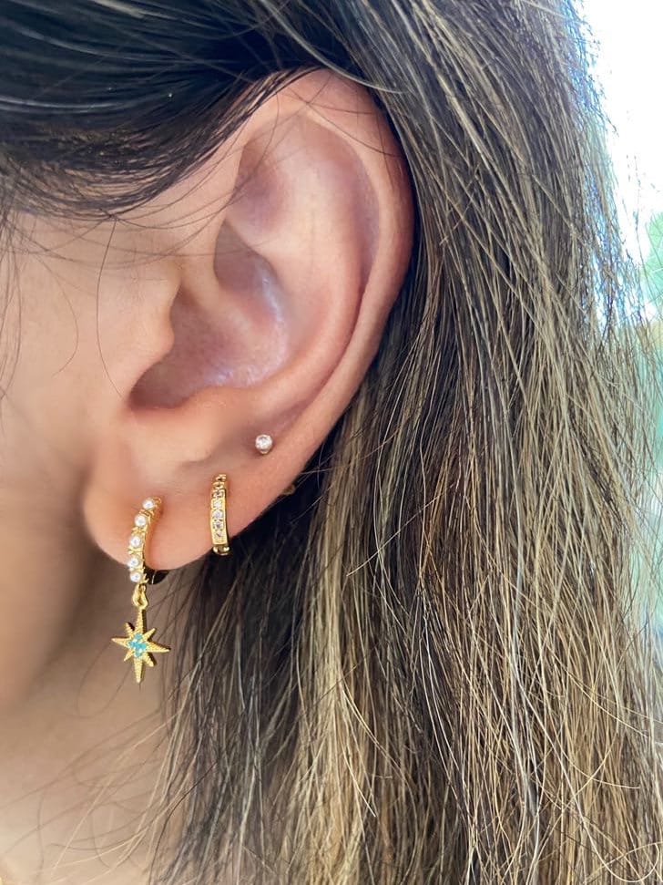 Pearl and Turquoise Star Huggie Earrings