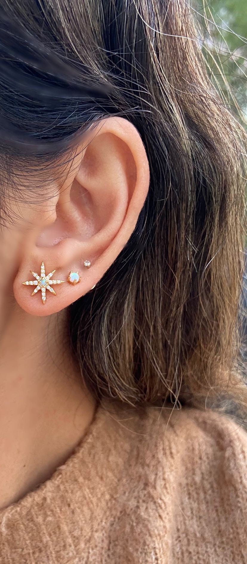 Gold Opal Star Stud Earrings