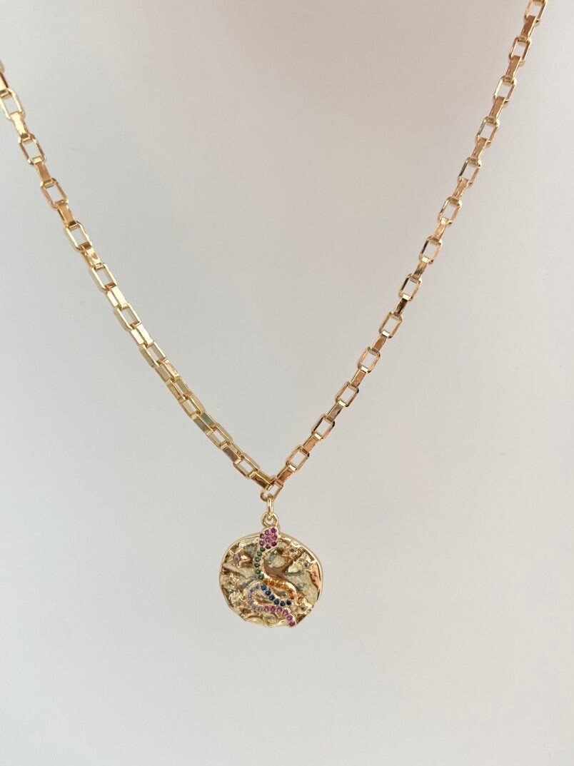 Gold Snake & Star Coin Necklace