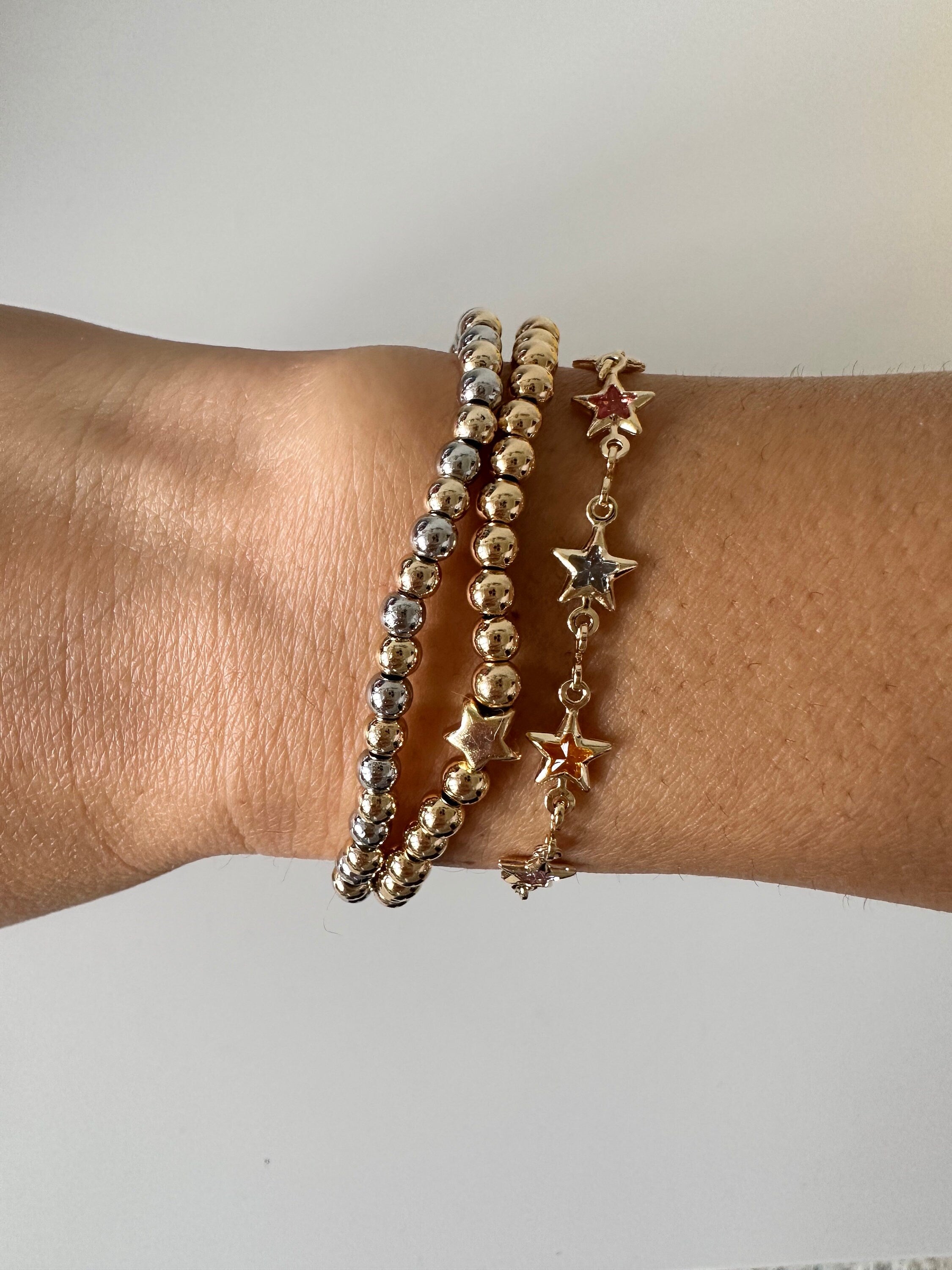 18k Gold Filled Star Beaded Bracelet: Dainty Layering Bracelet