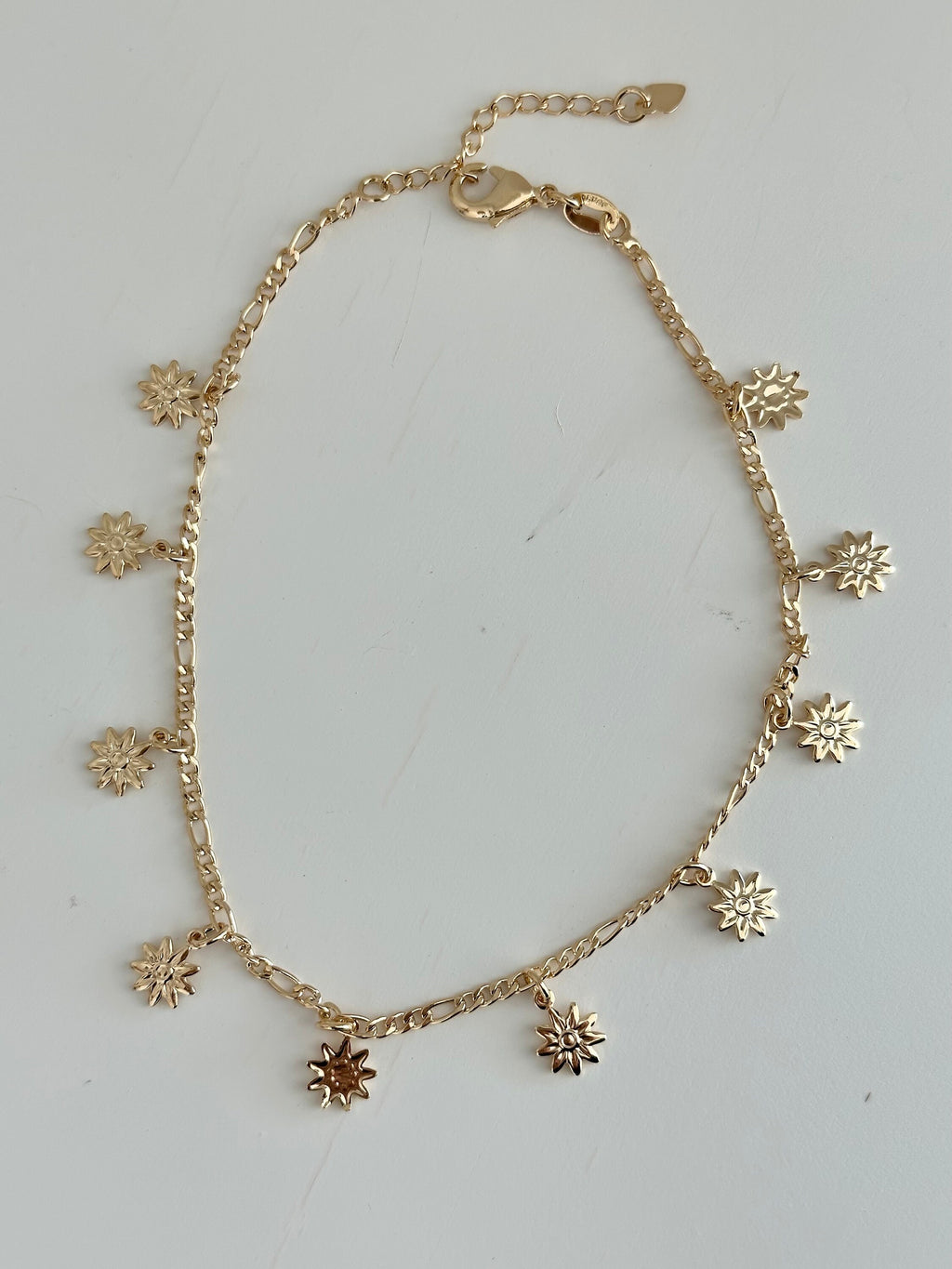 18k Gold Filled Daisy Anklet: Figaro Chain Summer Jewelry