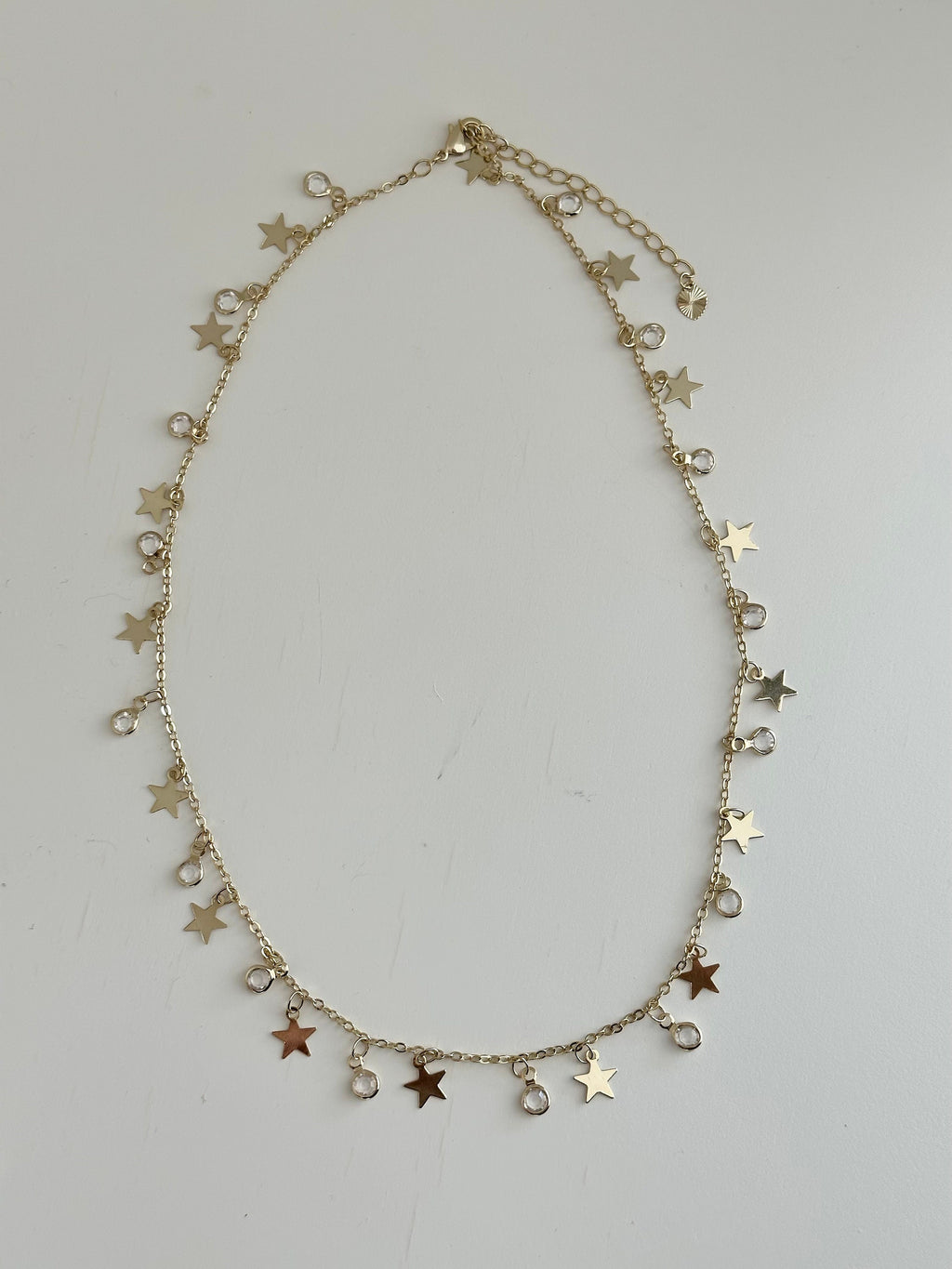 Gold Stars and CZ Charm Necklace-Star Necklace, Statement Jewelry, Gold charm Necklace