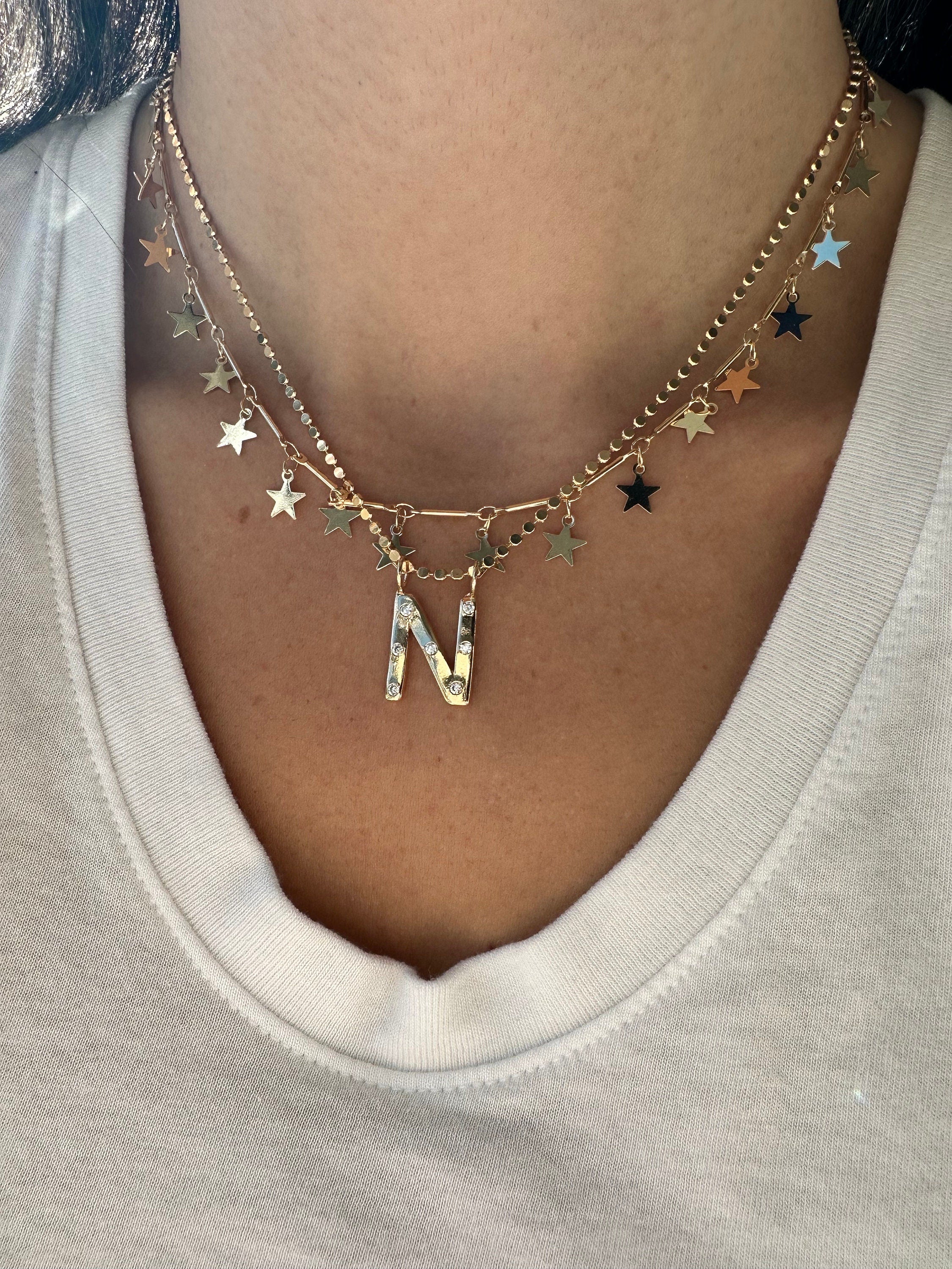 18k Gold Filled Star Charm Necklace, Dainty Layering Jewelry