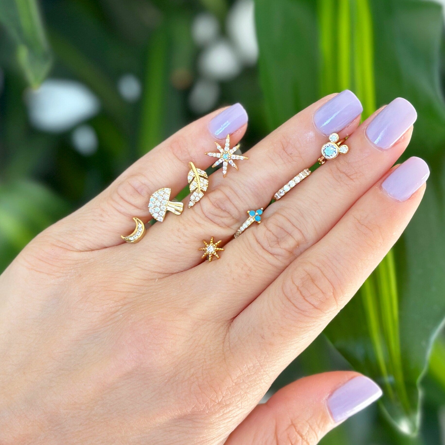 Gold Opal Star Stud Earrings