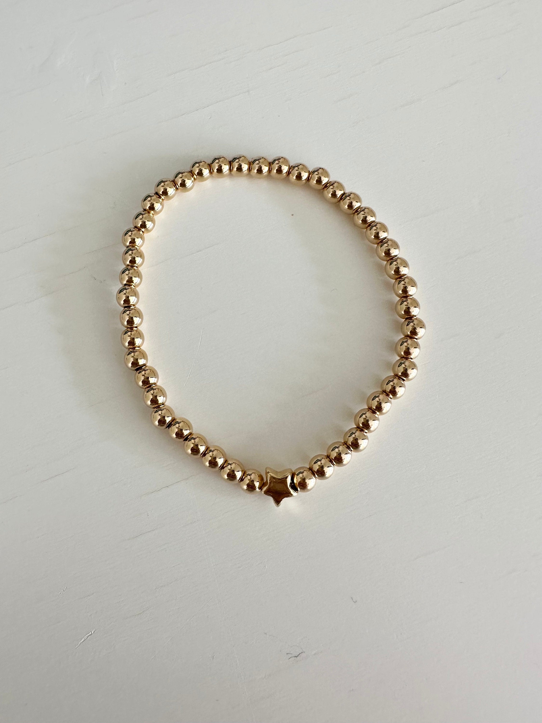 18k Gold Filled Star Beaded Bracelet: Dainty Layering Bracelet