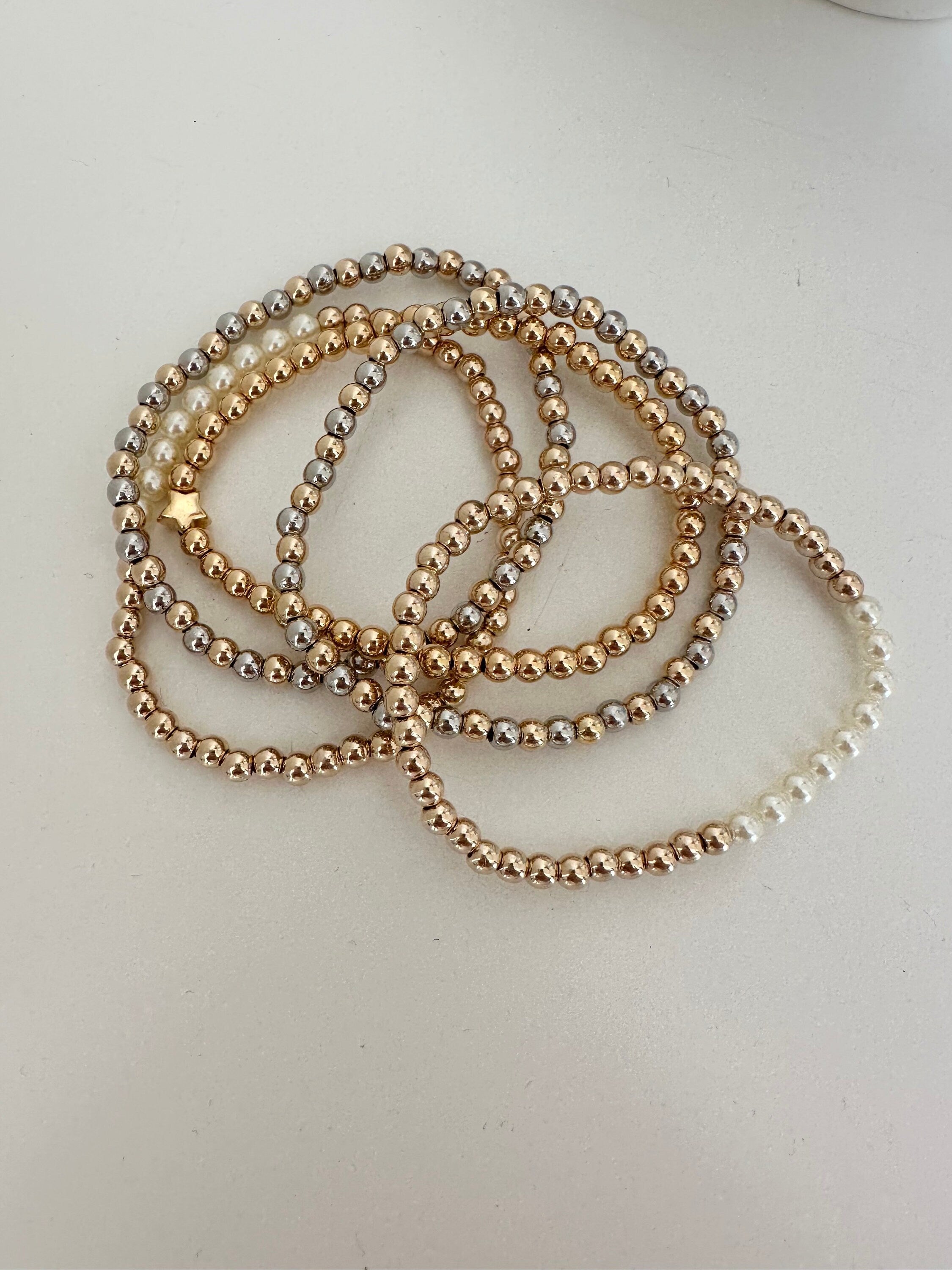 Pearl and Gold Beaded Bracelet
