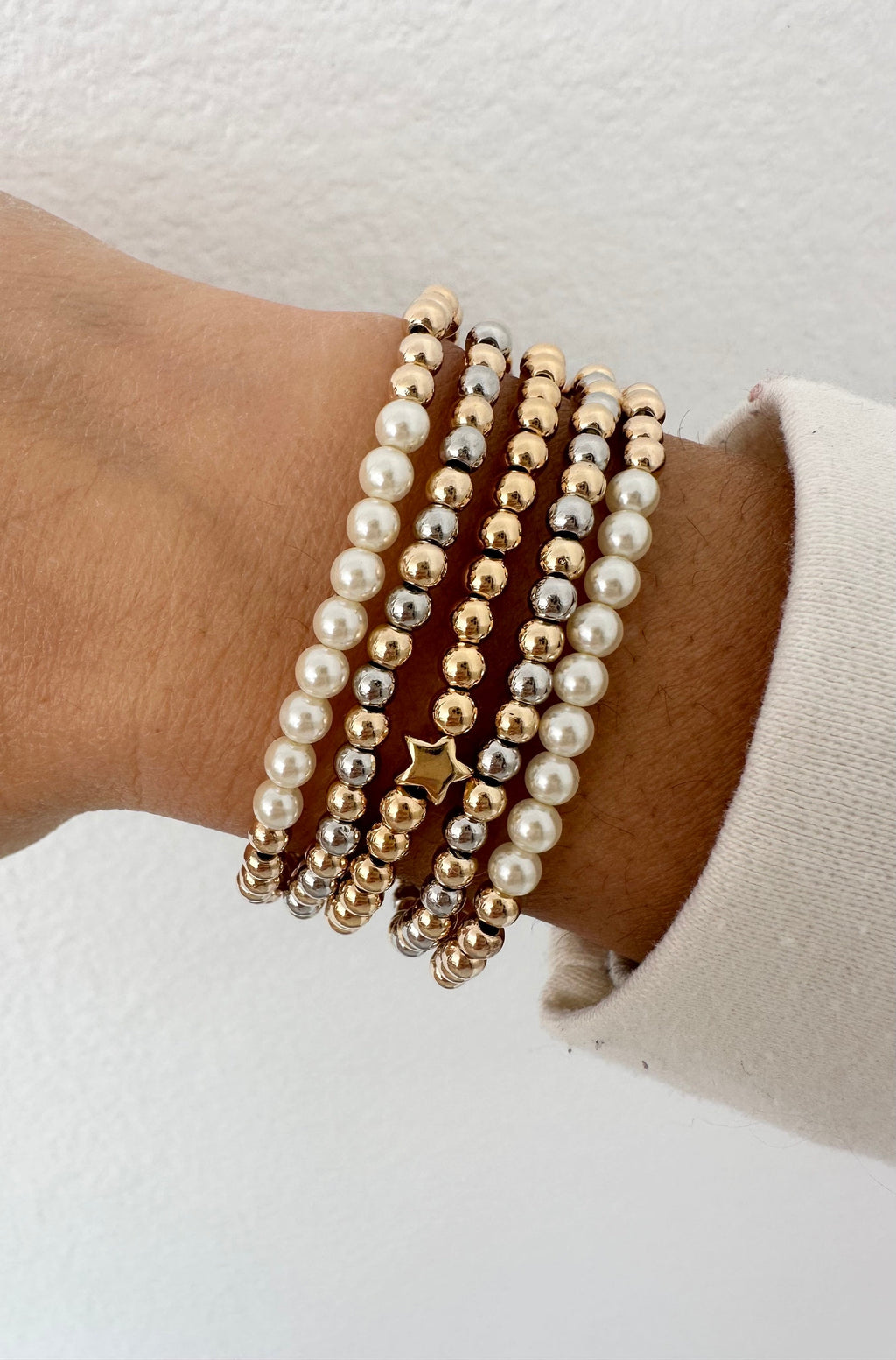 18k Gold Filled Star Beaded Bracelet: Dainty Layering Bracelet