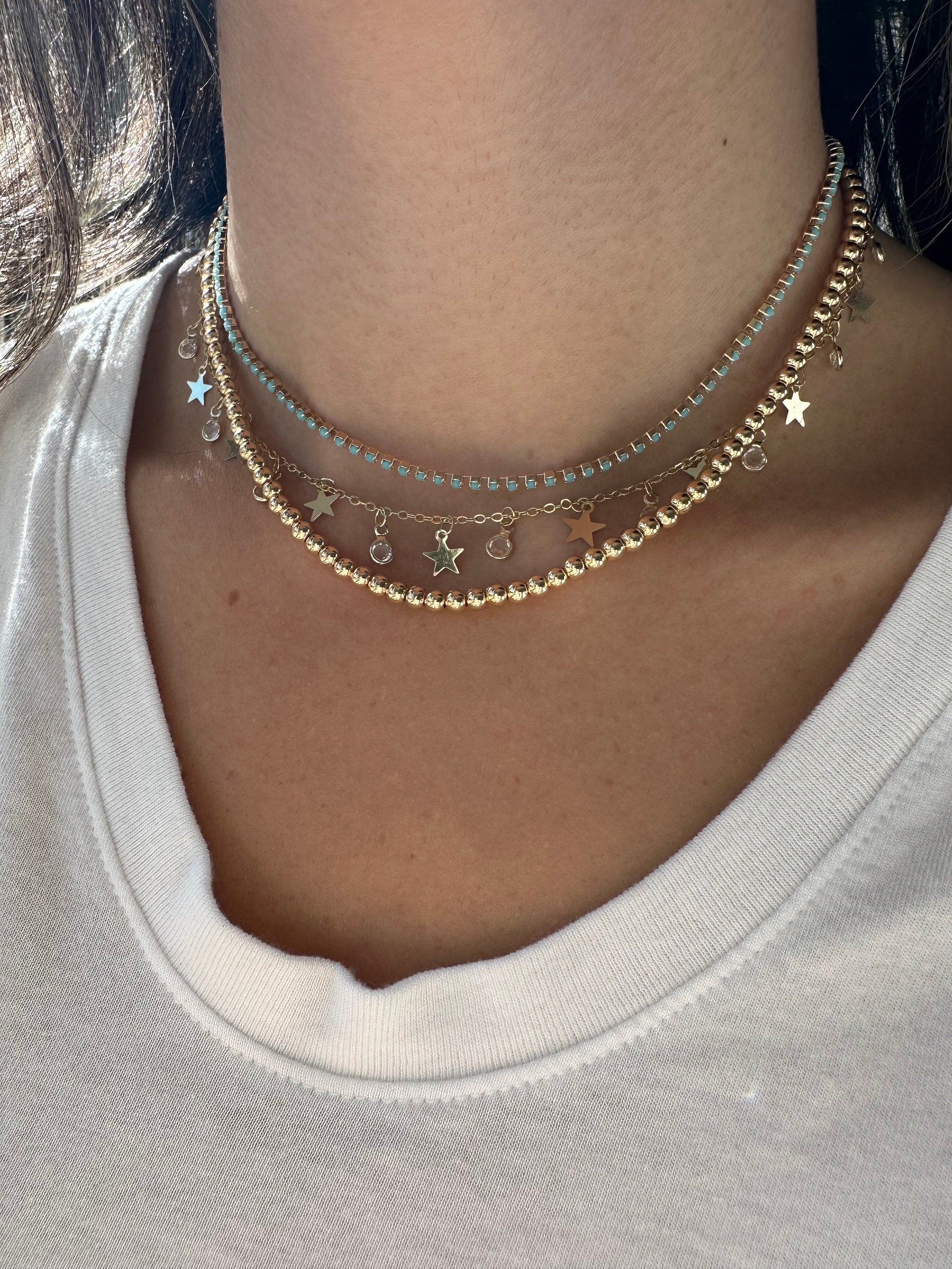 Gold Stars and CZ Charm Necklace-Star Necklace, Statement Jewelry, Gold charm Necklace