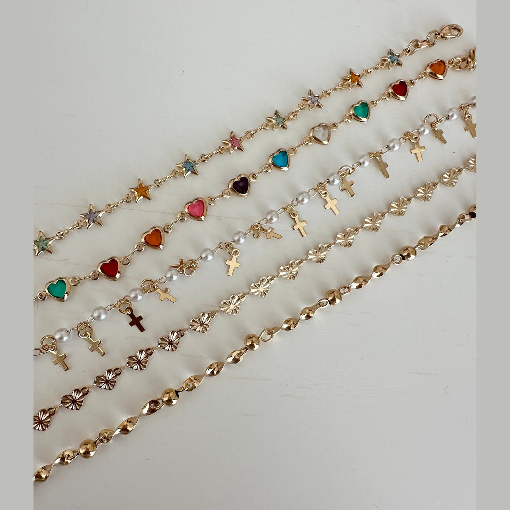 18k Gold Filled Heart Bracelet: Multicolored CZ Dainty Chain Valentines Day