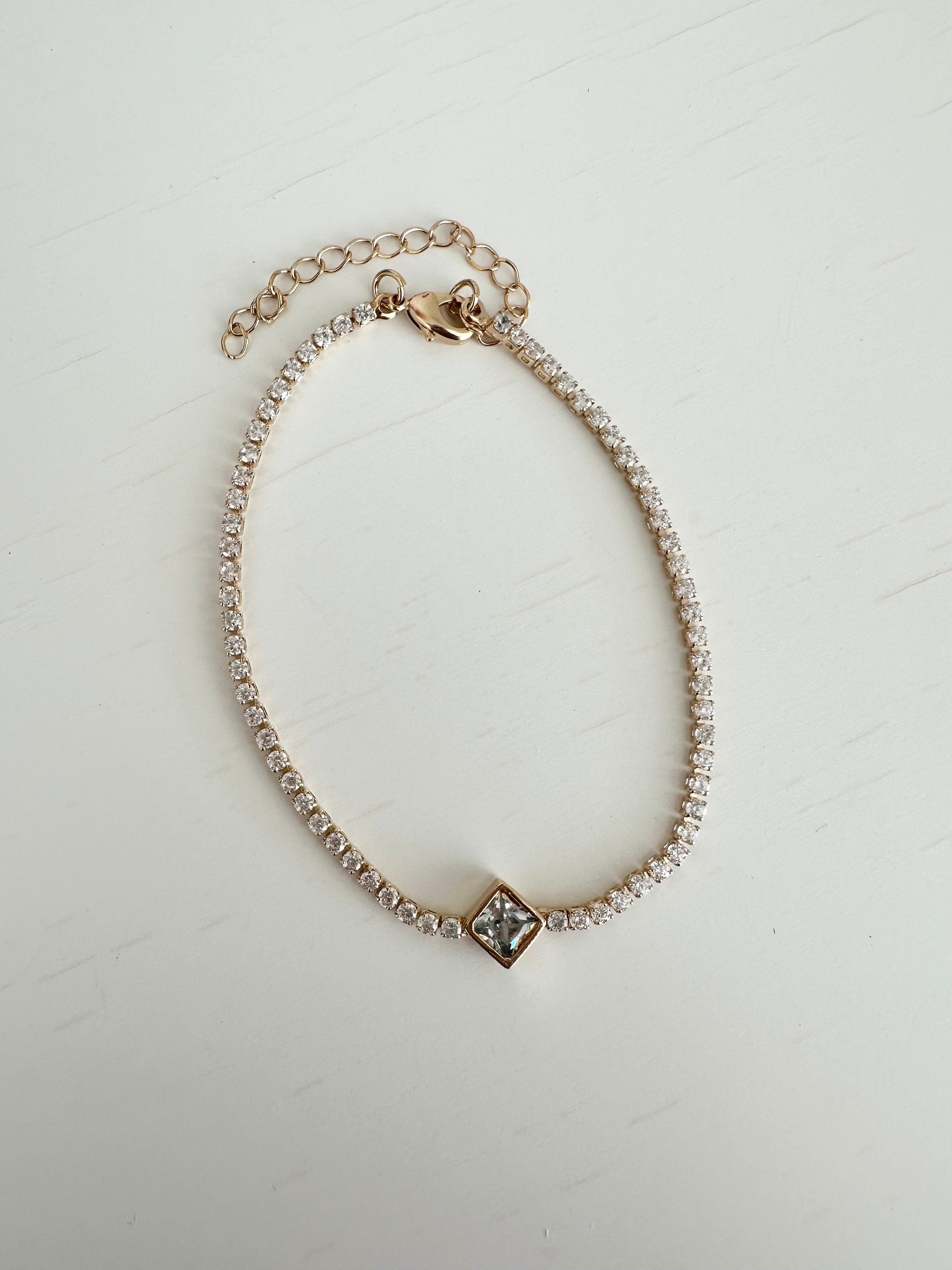 18k gold filled Diamond shape gold CZ Tennis bracelet