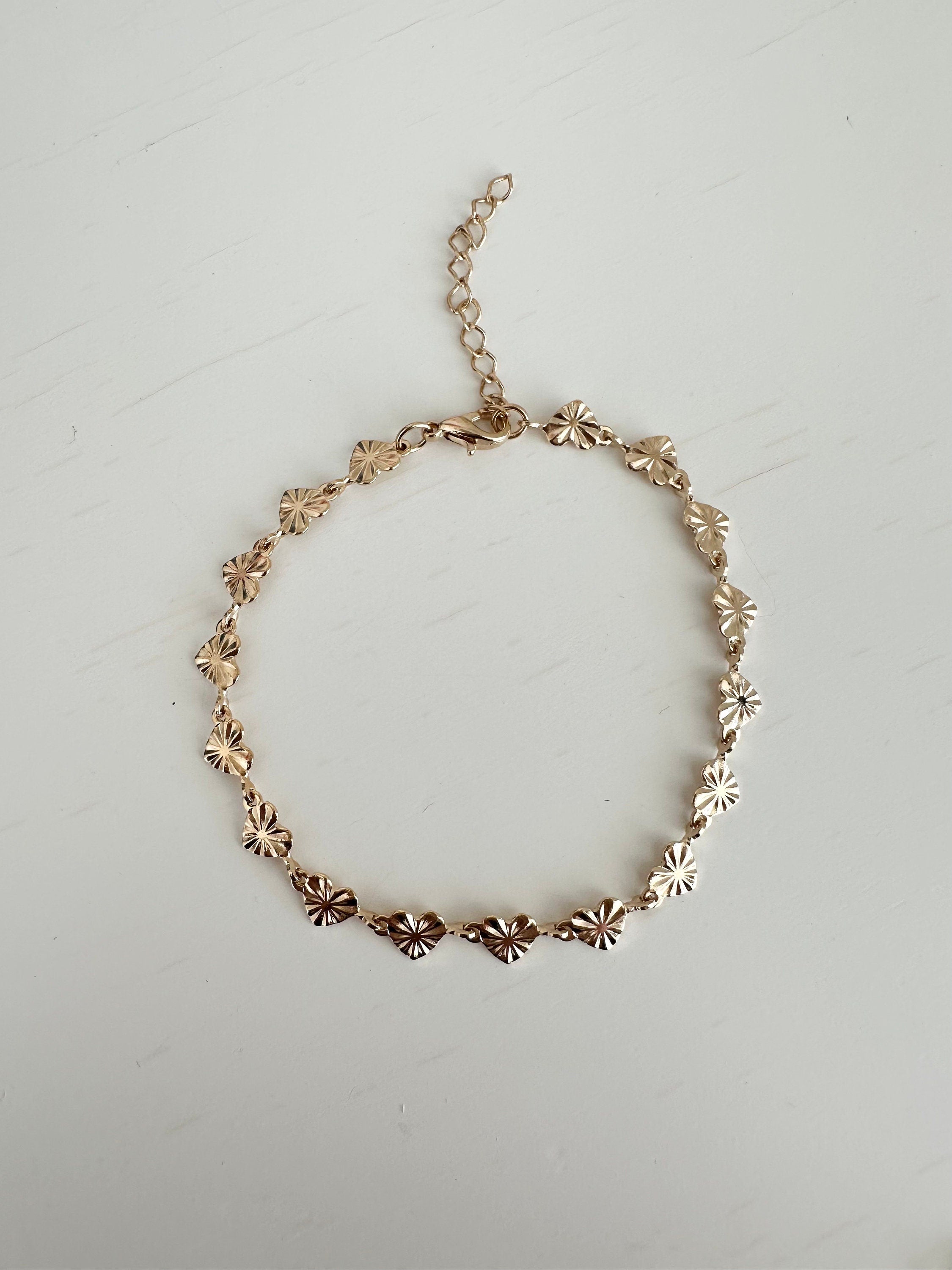 18k Gold Filled Heart Chain Bracelet: Dainty Valentine's Gift Valentines Day