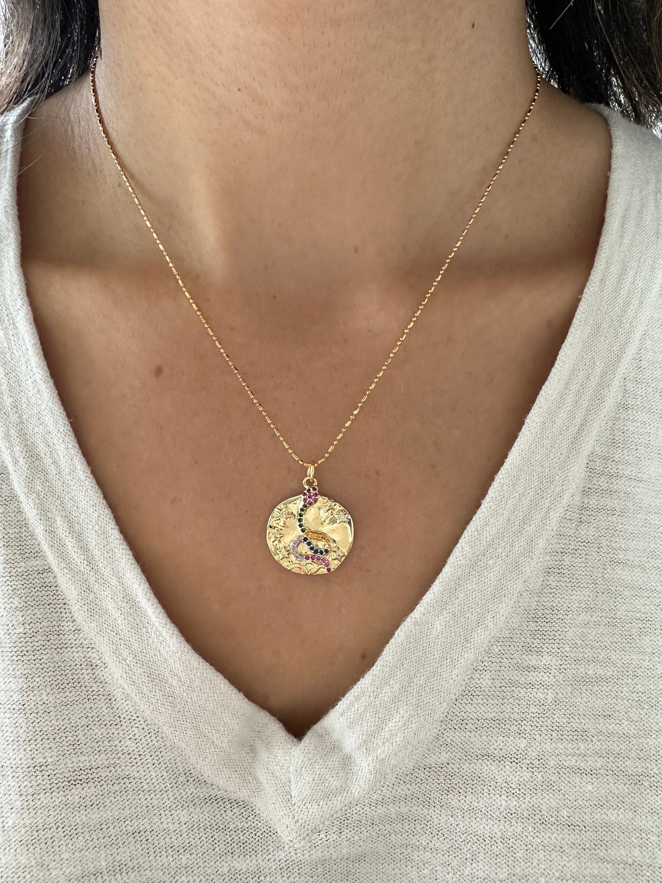 Gold Snake & Star Coin Necklace