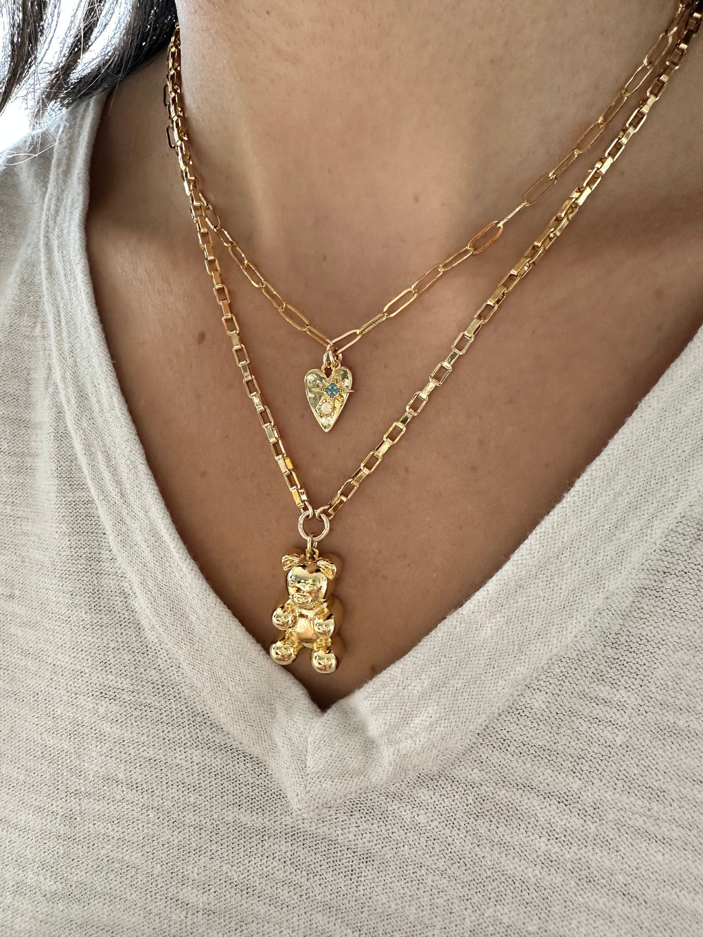 Gold Teddy Bear Statement Necklace: Chunky Charm Jewelry