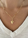 Gold Heart Opal Charm Necklace: Turquoise Star Valentines Day