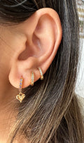Gold CZ Opal Heart Huggie Earrings Valentines Day
