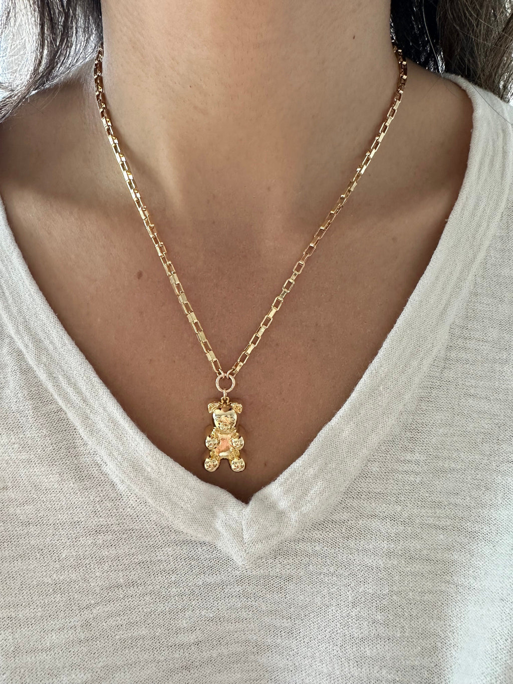 Gold Teddy Bear Statement Necklace: Chunky Charm Jewelry