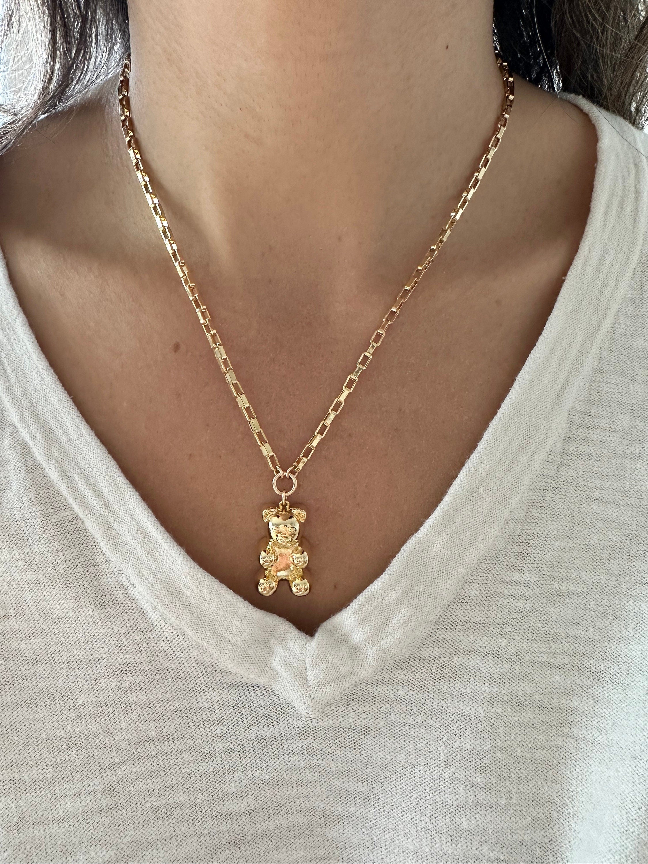 Gold Teddy Bear Statement Necklace: Chunky Charm Jewelry