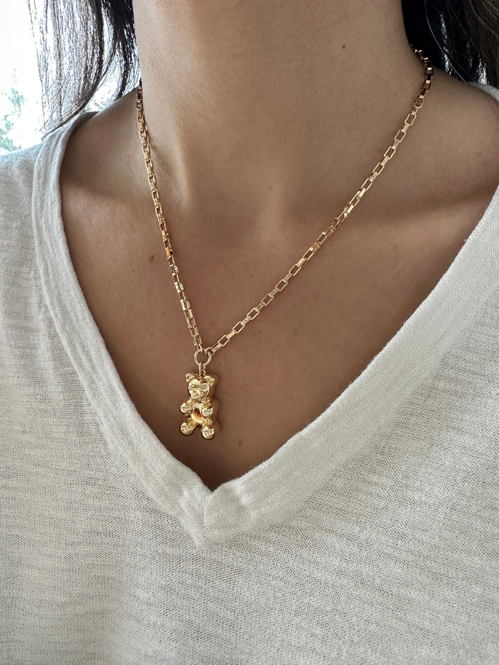 Gold Teddy Bear Statement Necklace: Chunky Charm Jewelry