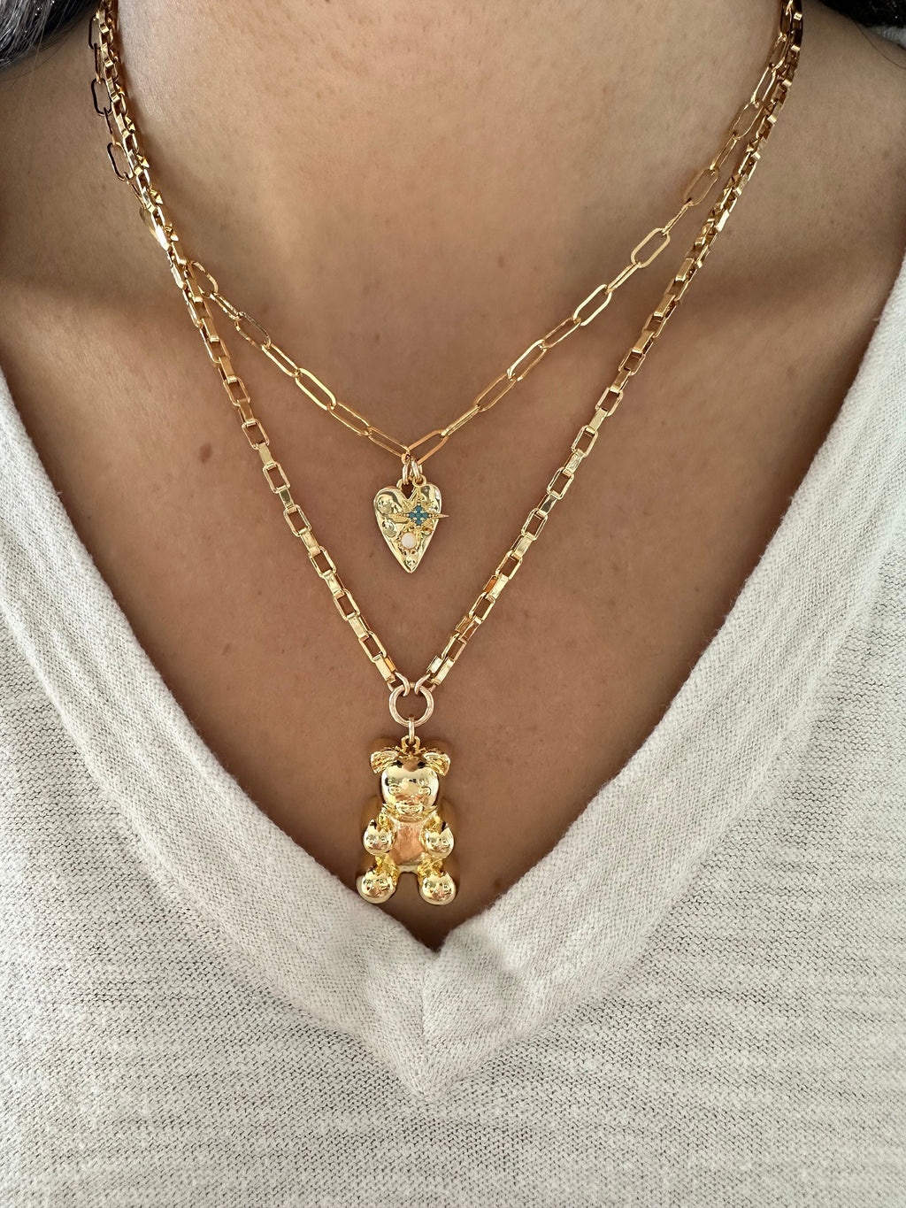 Gold Heart Opal Charm Necklace: Turquoise Star Valentines Day