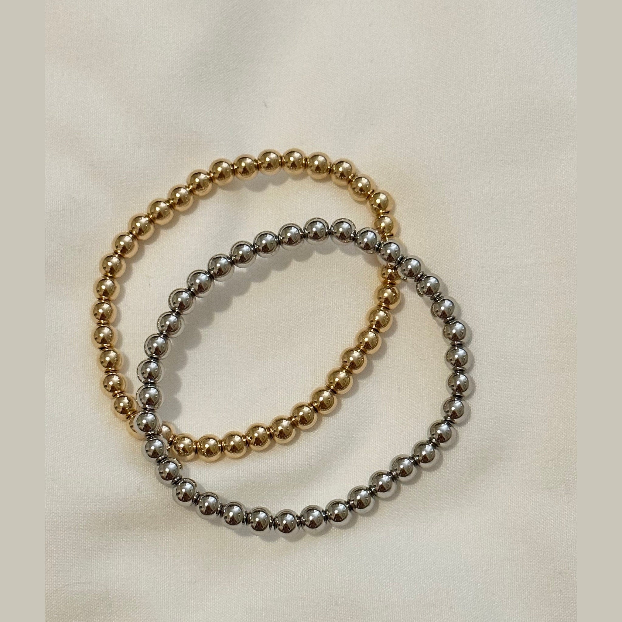 18k Rhodium Filled Beaded Bracelet: Dainty Stretchy Bracelet