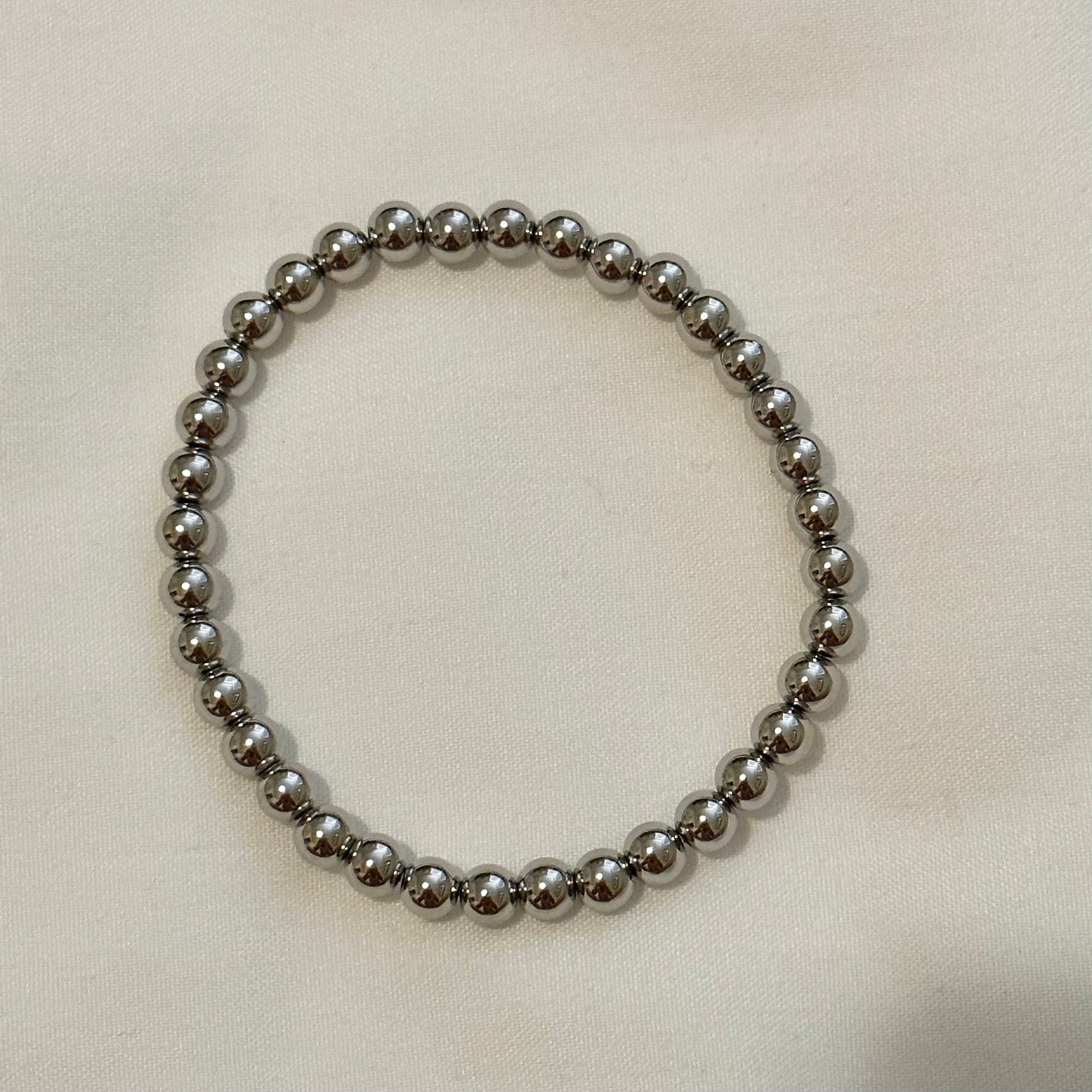 18k Rhodium Filled Beaded Bracelet: Dainty Stretchy Bracelet