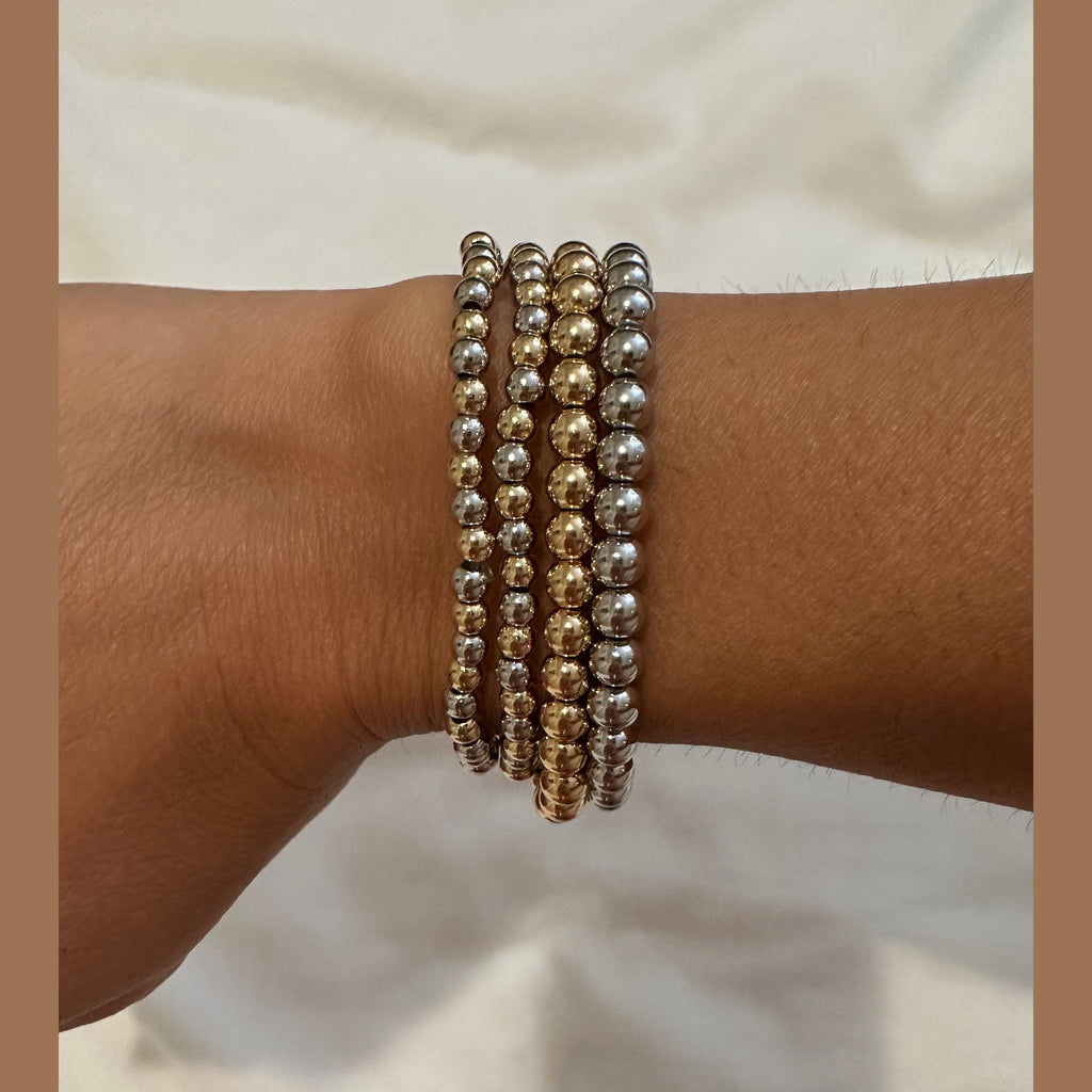 18k Rhodium Filled Beaded Bracelet: Dainty Stretchy Bracelet