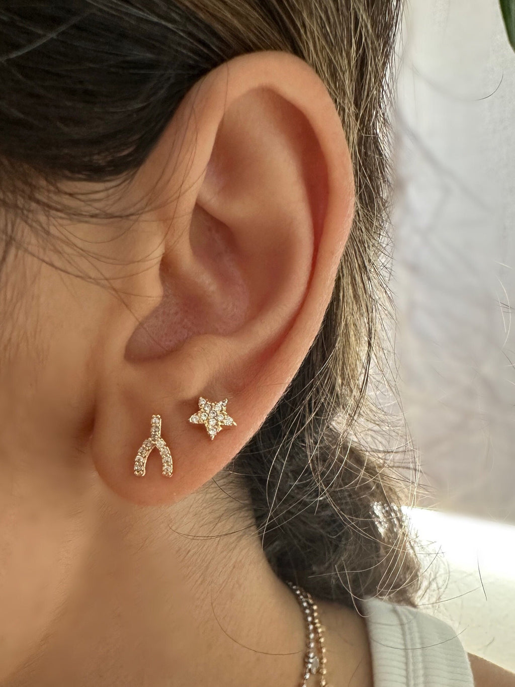 CZ Wishbone Stud Earrings: 18k Gold Filled Jewelry