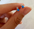 Blue Opal CZ Silver Stud Earrings, Opal Studs, Opal Earrings