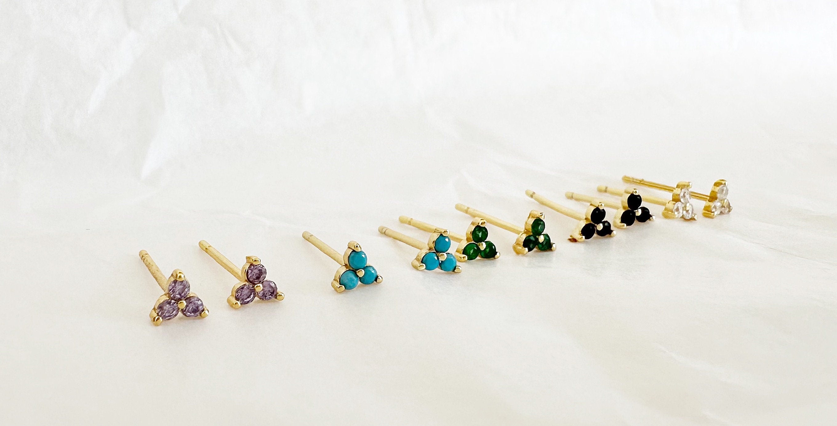 Tiny Turquoise CZ Stud Earrings: 18k Gold Plated Sterling Silver