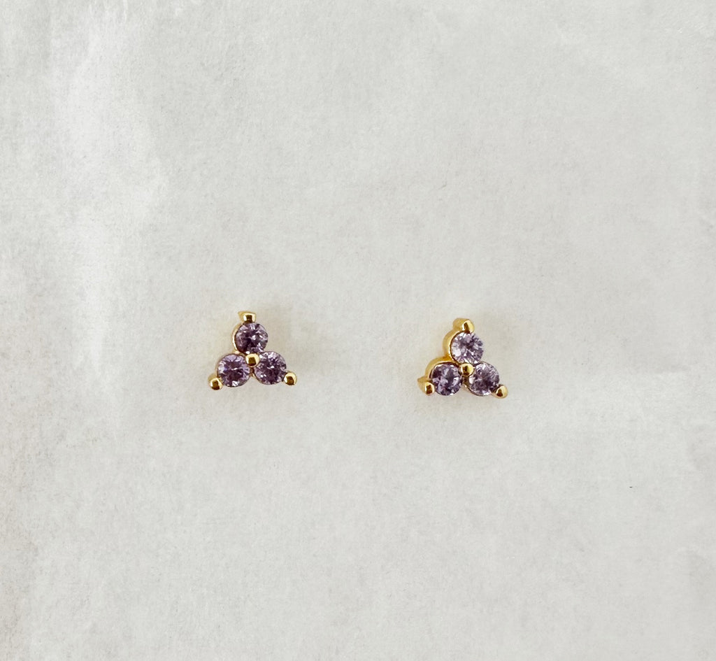 Small Purple CZ Stud Earrings: 18k Gold Plated Sterling Silver