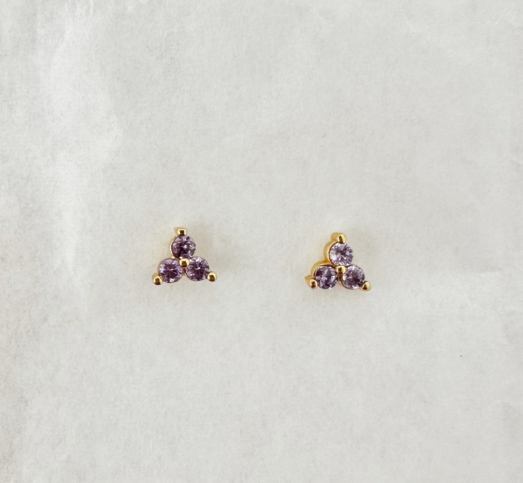 Small Purple CZ Stud Earrings: 18k Gold Plated Sterling Silver