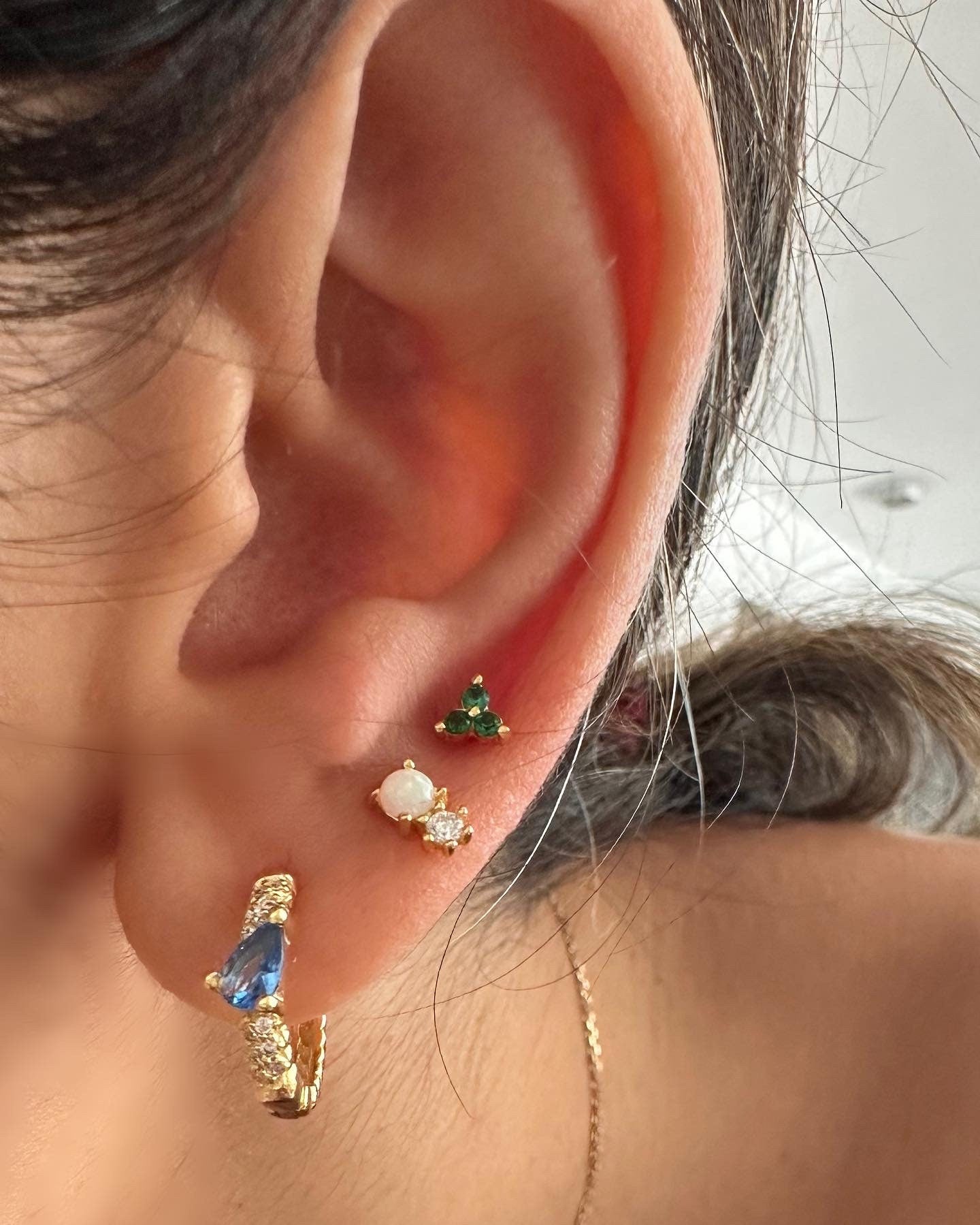 Small Black CZ Trio Stud Earrings: 18k Gold Plated Sterling Silver