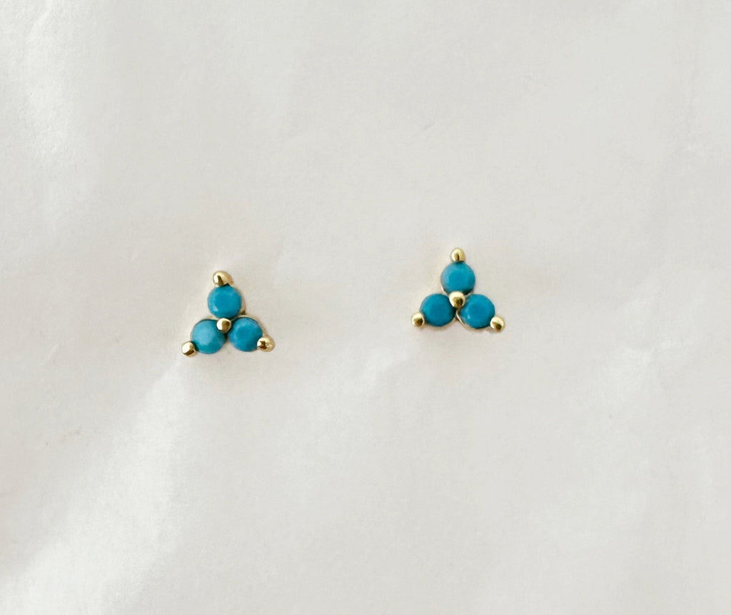 Tiny Turquoise CZ Stud Earrings: 18k Gold Plated Sterling Silver