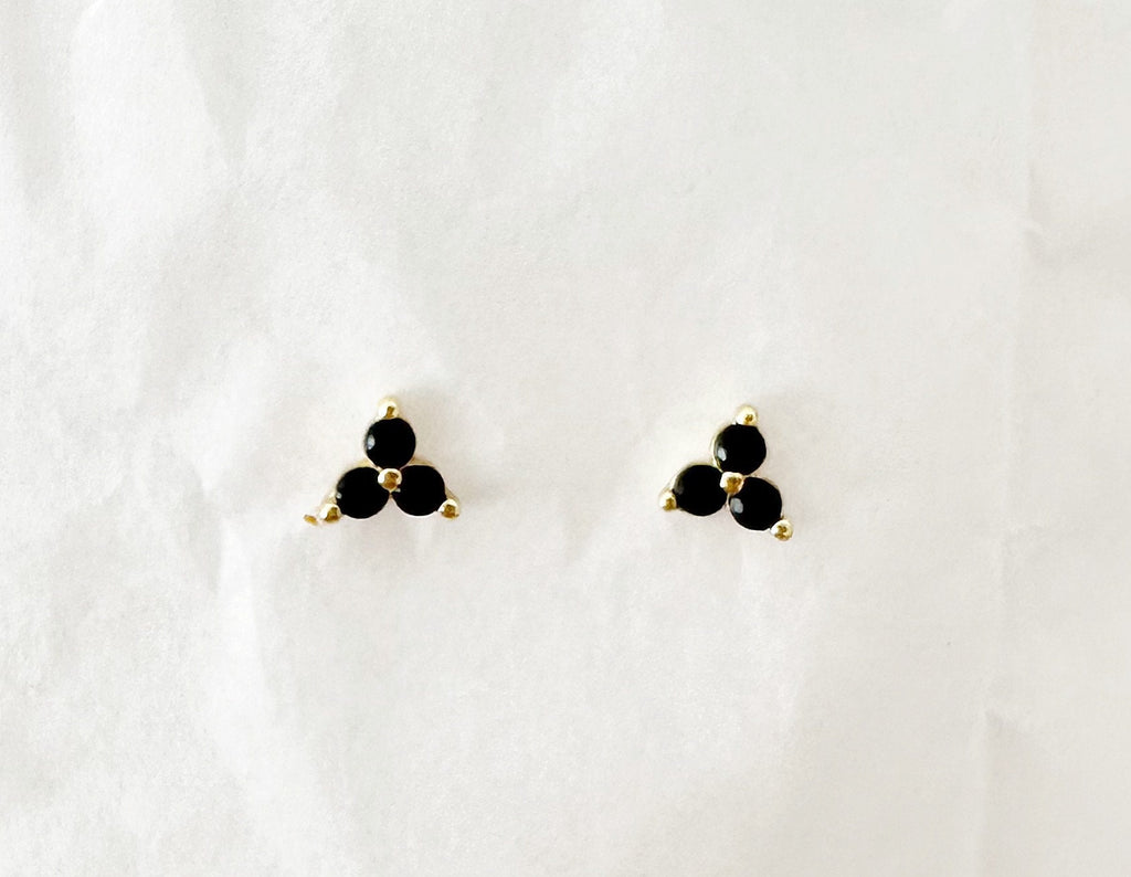 Small Black CZ Trio Stud Earrings: 18k Gold Plated Sterling Silver