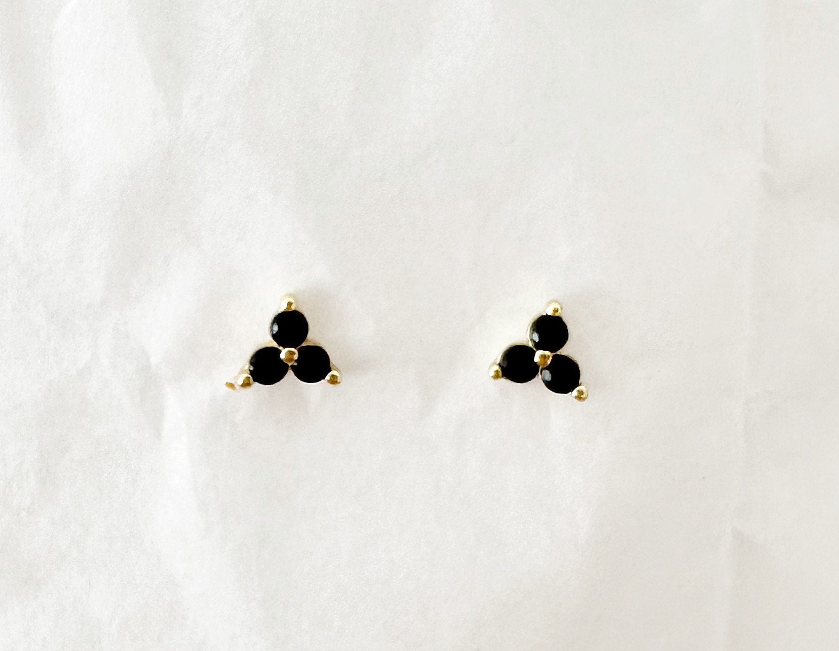 Small Black CZ Trio Stud Earrings: 18k Gold Plated Sterling Silver